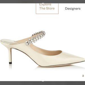 Jimmy Choo Bing 65 Cream Patent Leather Crystal Strap Mule Heels